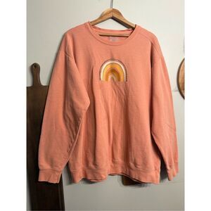 Sunkissed Coconut Coral Crew Neck Rainbow Graphic Pullover Sweatshirt Large